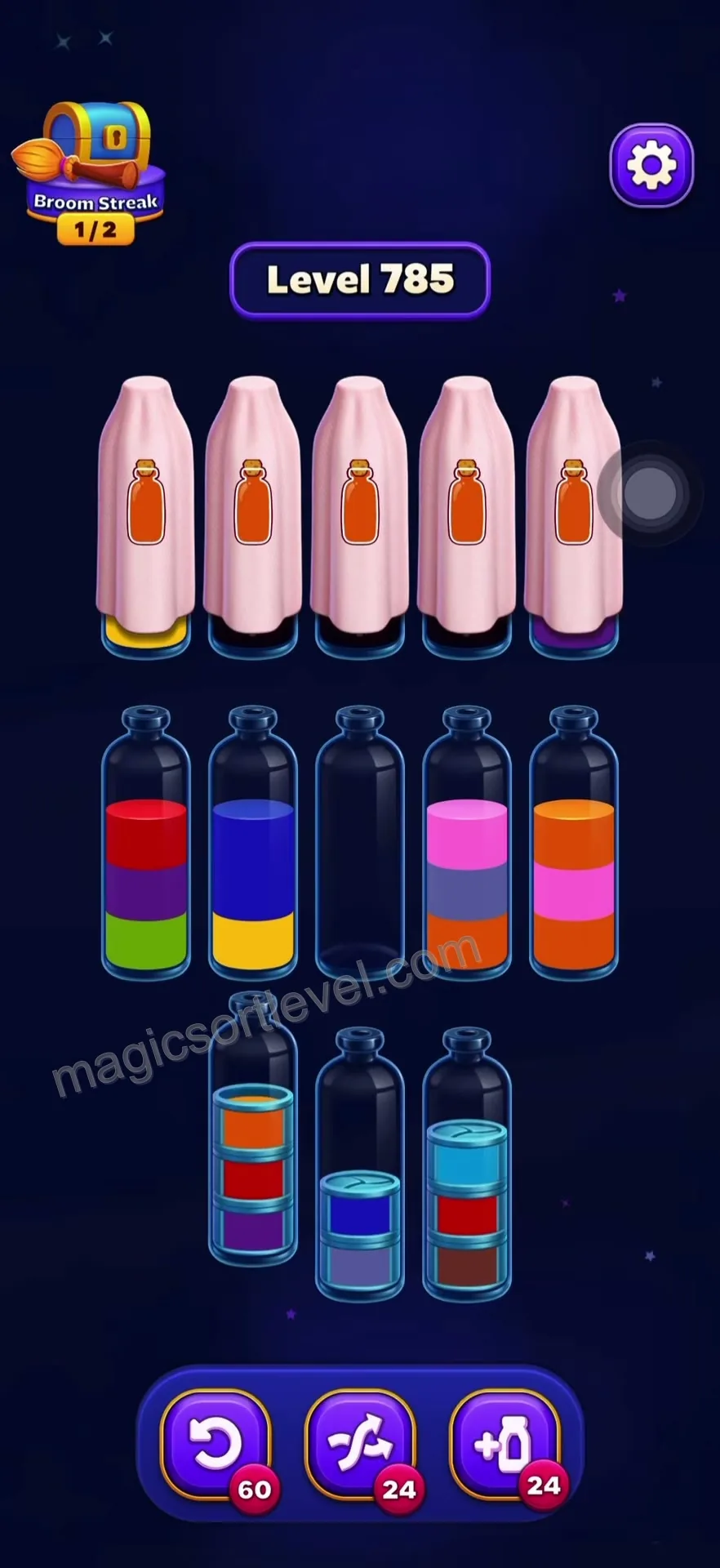 Clear top-row bottles first