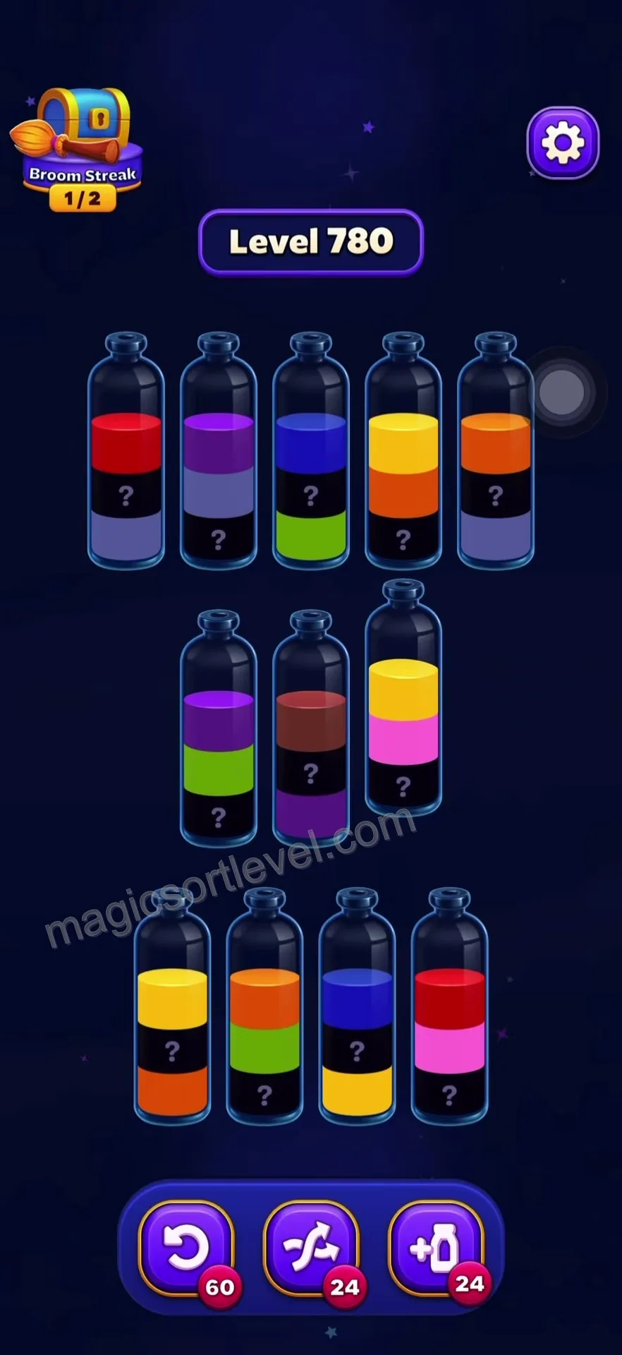 Prioritize clearing the top-row bottles